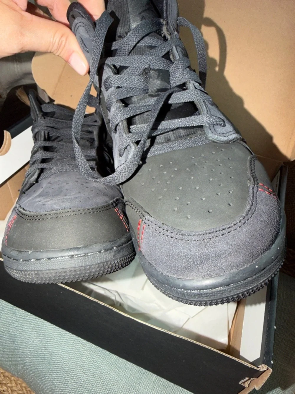 Nike Kids' Black High-Top Sneakers with Red Stitch Accent
